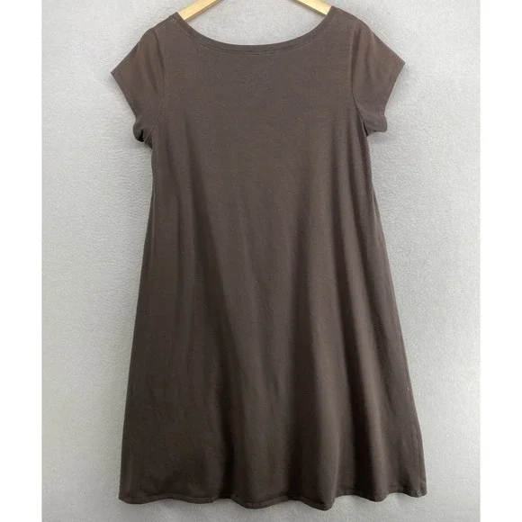 EILEEN FISHER Dress PL Organic Cotton Stretch Jersey T-Shirt Cap Sleeve Brown - Picture 3 of 10